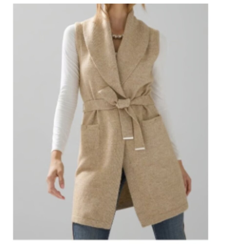 NWT White House Black Market Houndstooth Tunic Cardigan Sweater, Tan | XS